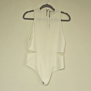 Alice + Olivia White Sleeveless Lace Cut Out Bodysuit XL